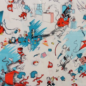 By 1/2 yard, Dr. Seuss Fabric, Cat in the Hat fabric, spring industries dr. seuss fabric, 100% cotton