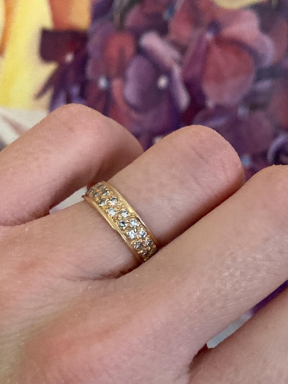 SOLID 10K Diamond Ring, embossed 10k ring, antiqu… - image 1