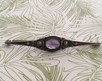Antique Victorian Pin,Antique Silver Pin, Victorian Silver Pin, Antique Silver Pin, Antique Amethyst Pin, Amethyst brooch,German English Pin