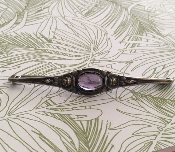 Antique Victorian Pin,Antique Silver Pin, Victorian Silver Pin, Antique Silver Pin, Antique Amethyst Pin, Amethyst brooch,German English Pin