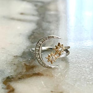 925 Moon and Stars Ring, 925 Moon Ring, 925 Star Ring, sterling silver moon Star Ring, sterling silver moon ring, sterling silver star ring