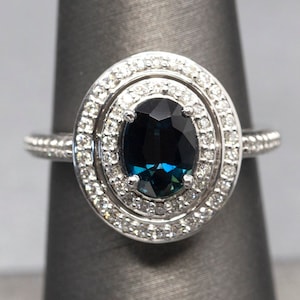 Handcrafted 2.47ctw Natural Blue Sapphire and Double Diamond Halo Ring 14k, Sapphire Engagement Ring, September Birthstone, Statement Ring
