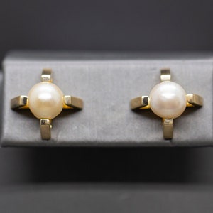 Bold Geometric Akoya Pearl Stud Earrings, Upcycled Vintage Pearl Cuff Link Earrings,  Modernist Pearl Earrings, Geometric Studs, Gift