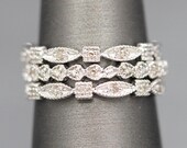 Set of Three Stackable Diamond Accent Band Rings in 14k White Gold, Set of Stacking Rings, Wedding Stack Rings, Right Hand Rings, Stackable