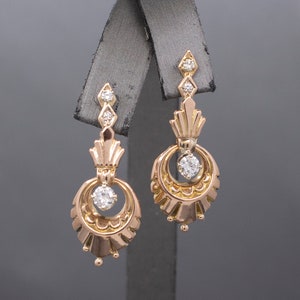 Retro Diamond Dangle Earrings in 14k Rose Gold