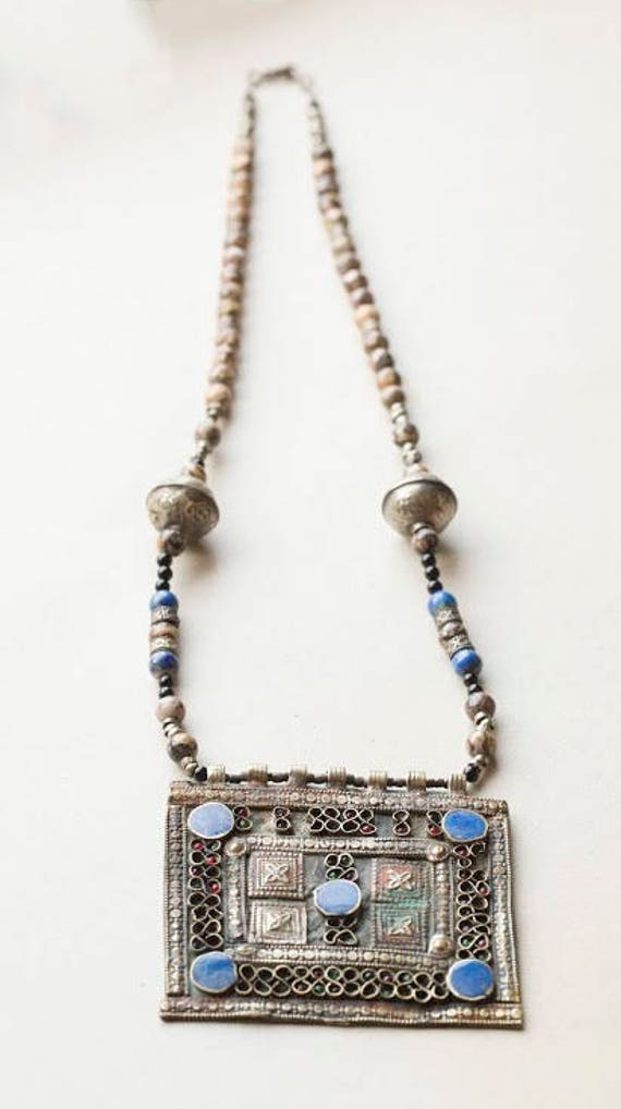 Vintage Moroccan Berber Silver and Enamel Pendant… - image 2