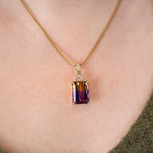 29.41ctw Emerald Cut Ametrine and Diamond 14k Yellow Gold Necklace
