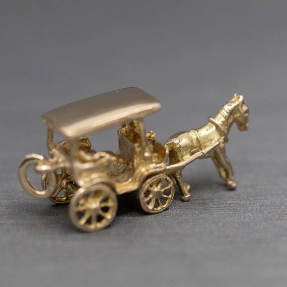 Horse Drawn Carriage with Rider Charm Pendant in … - image 6