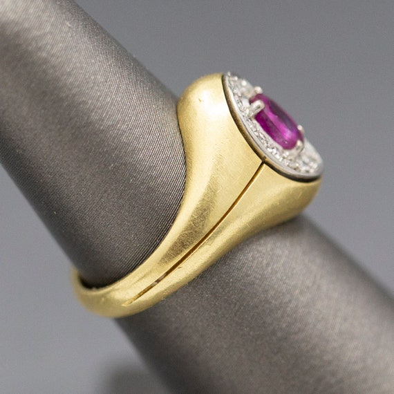 Ruby and Diamond Signet Style Ring in 18k Yellow … - image 5
