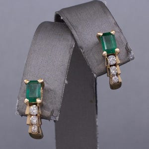 Vintage Emerald and Diamond Stud Earrings in 14k Yellow Gold