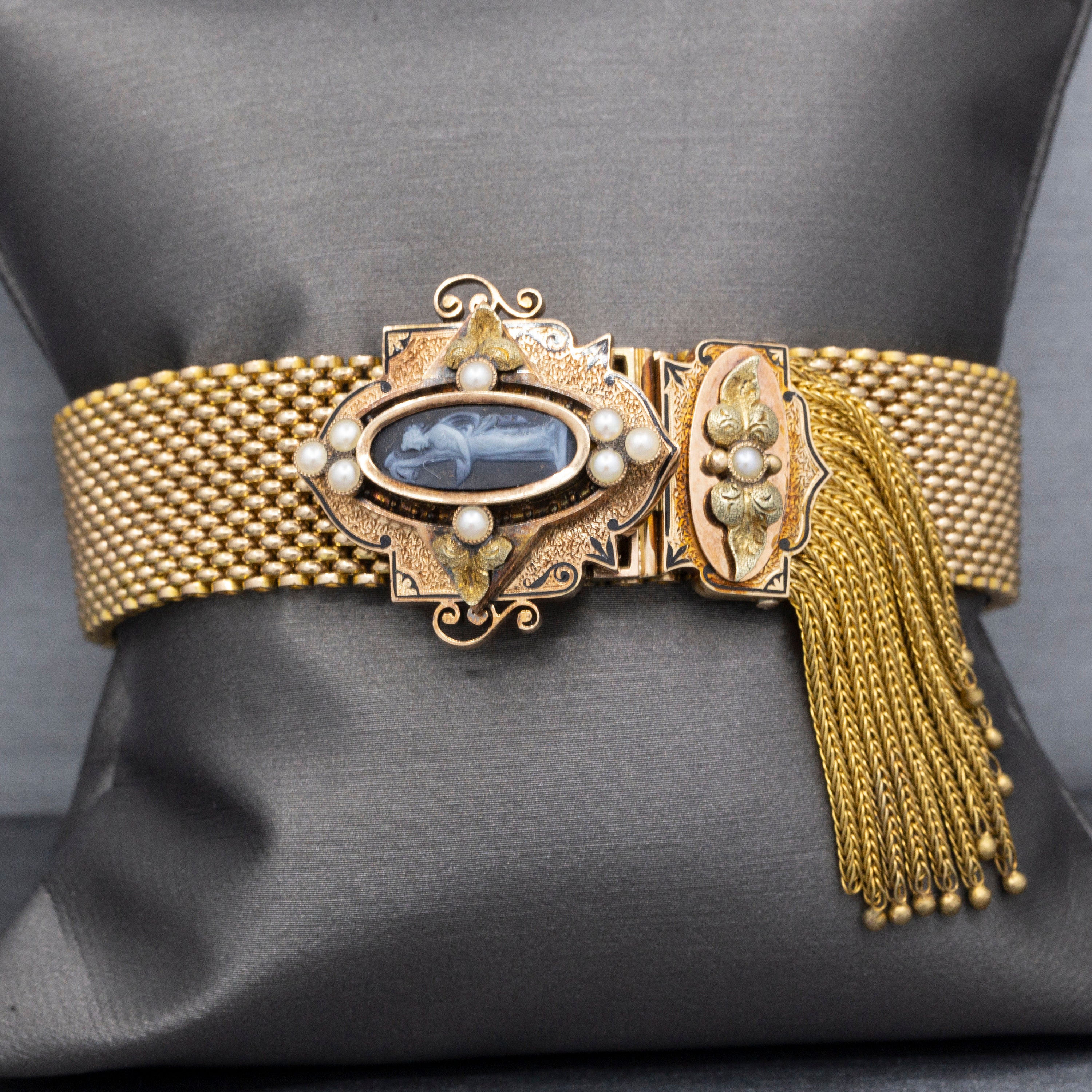 Mesh Gold and Black Snake Bracelet with Faux Opal Eyes | Vintage Style Wrap Bracelet