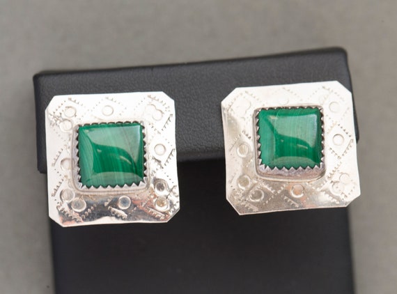 Vintage Southwestern Malachite Sawtooth Bezel Squa