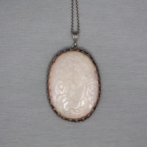 Art Nouveau Mutton Fat Jade Hand Carved Pendant Ne