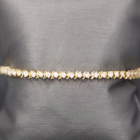 Sparkling S Link Diamond Tennis Bracelet in 14k Yello… - Gem