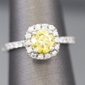 1.25ctw Yellow Diamond Halo Platinum Engagement Ring, Yellow Diamond Engagement Ring, Yellow Diamond Halo, Yellow Diamond Platinum Ring