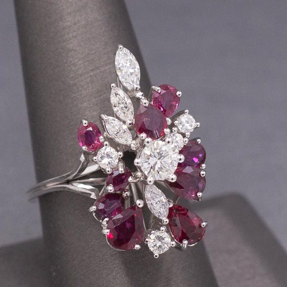 Incredible Ruby and Diamond Cluster Statement Rin… - image 4