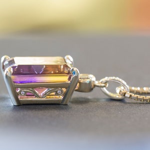 29.41ctw Emerald Cut Ametrine and Diamond 14k Yellow Gold Necklace