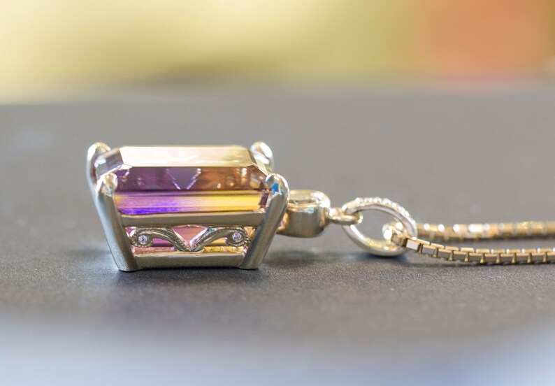 29.41ctw Emerald Cut Ametrine and Diamond 14k Yellow Gold Necklace