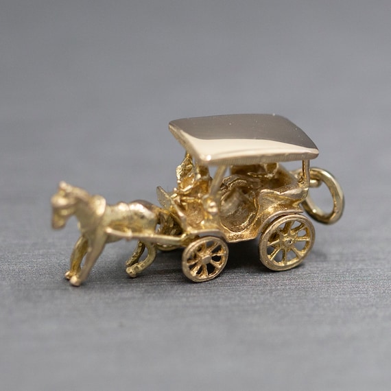 Horse Drawn Carriage with Rider Charm Pendant in … - image 2