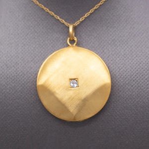 Art Deco Brushed 14k Gold Locket Necklace with Old Mine Cut Diamond