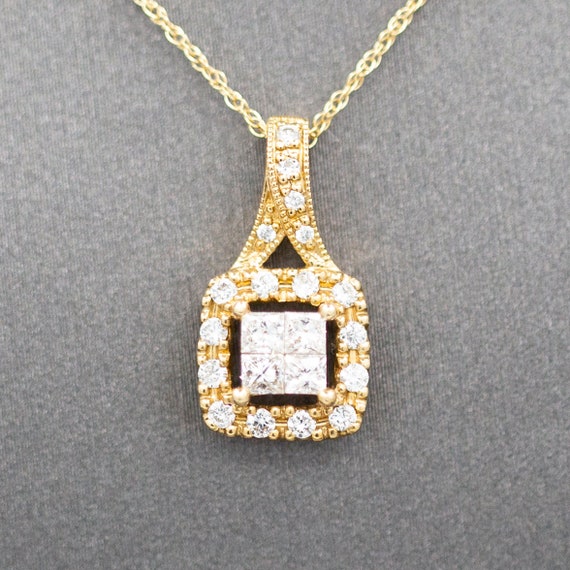 Illusion Set Princess Cut Diamond Pendant Necklace in 10k | Etsy