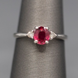 Royal Red Spinel and Diamond Ring in Platinum, Red Spinel Engagement Ring, Gemstone Engagement Ring, August Birthstone Ring