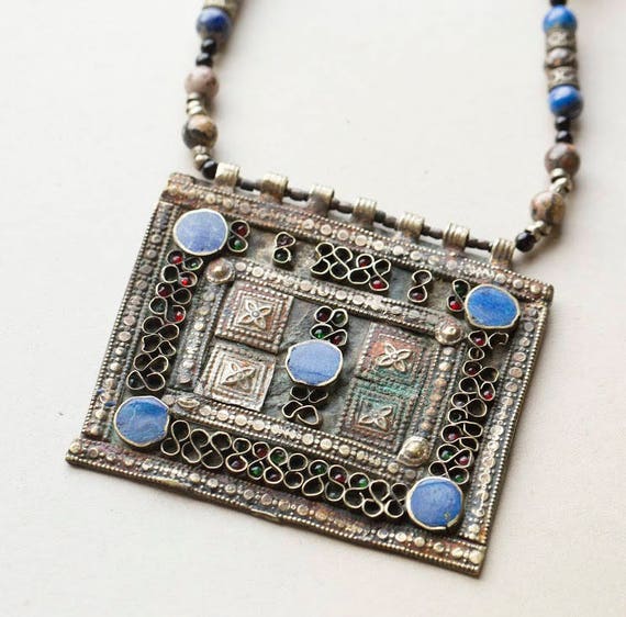 Vintage Moroccan Berber Silver and Enamel Pendant… - image 3