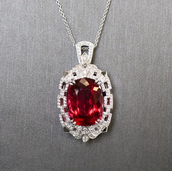 Royal Rubellite Red Tourmaline and Diamond Necklace in 18k - Etsy