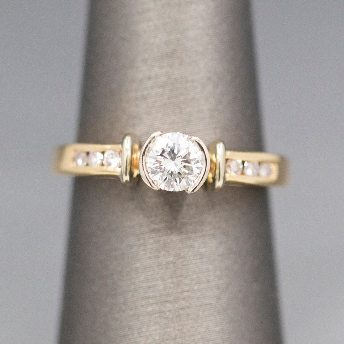 Modern Semibezel Set Diamond Engagement Ring With Channel Set Etsy