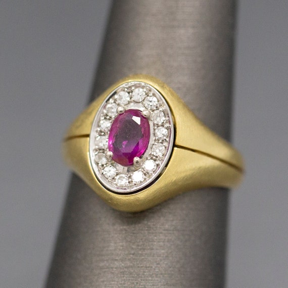 Ruby and Diamond Signet Style Ring in 18k Yellow … - image 7