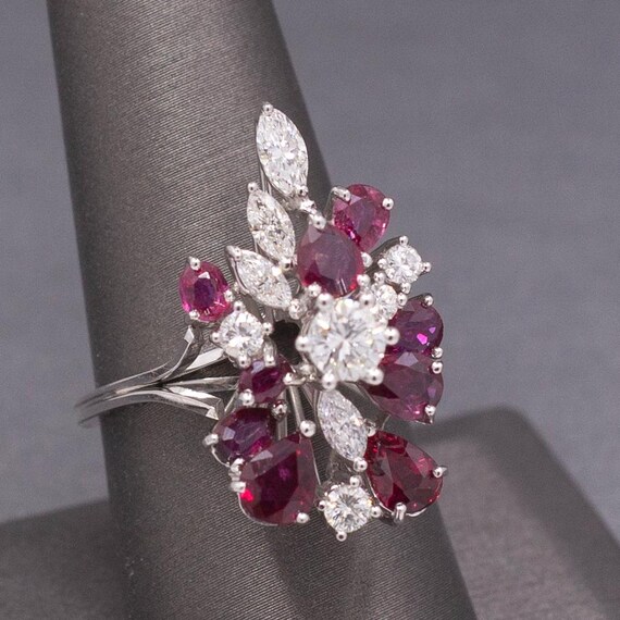 Incredible Ruby and Diamond Cluster Statement Rin… - image 2