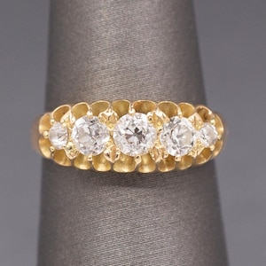 Antique Victorian Belcher Set Old European Cut Diamond Ring in 14k Yellow Gold