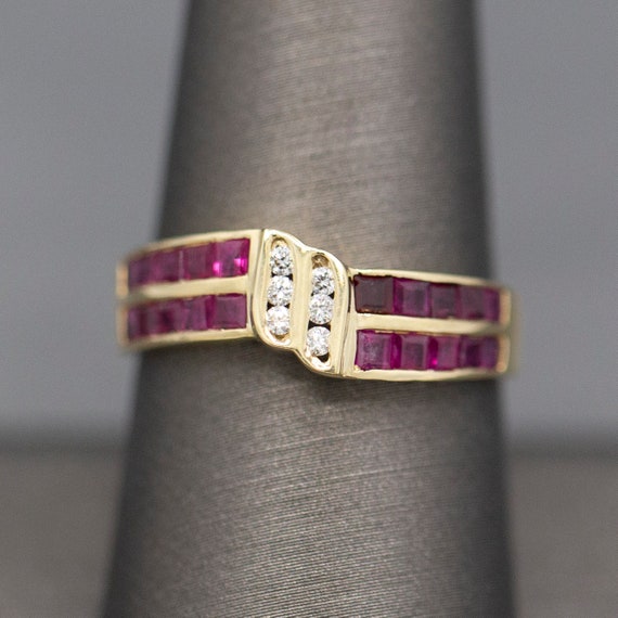 Ruby and Diamond Twist Channel Set Band Ring in 1… - image 5