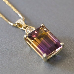 29.41ctw Emerald Cut Ametrine and Diamond 14k Yellow Gold Necklace