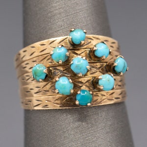 Antique Victorian Turquoise Five Row Harem Ring in 14k Yellow Gold
