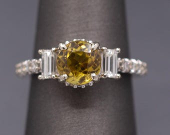 Gorgeous Sparkling Chrysoberyl and Diamond Ring in 14k White Gold