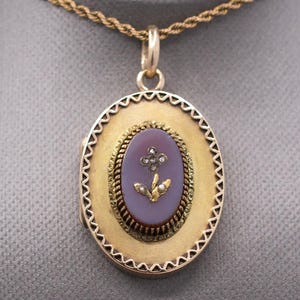 Antique Victorian Tiny Diamond Flower Locket in 14k Yellow Gold