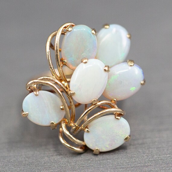 Vintage Opal Layered Cocktail Ring in 14k Yellow … - image 7