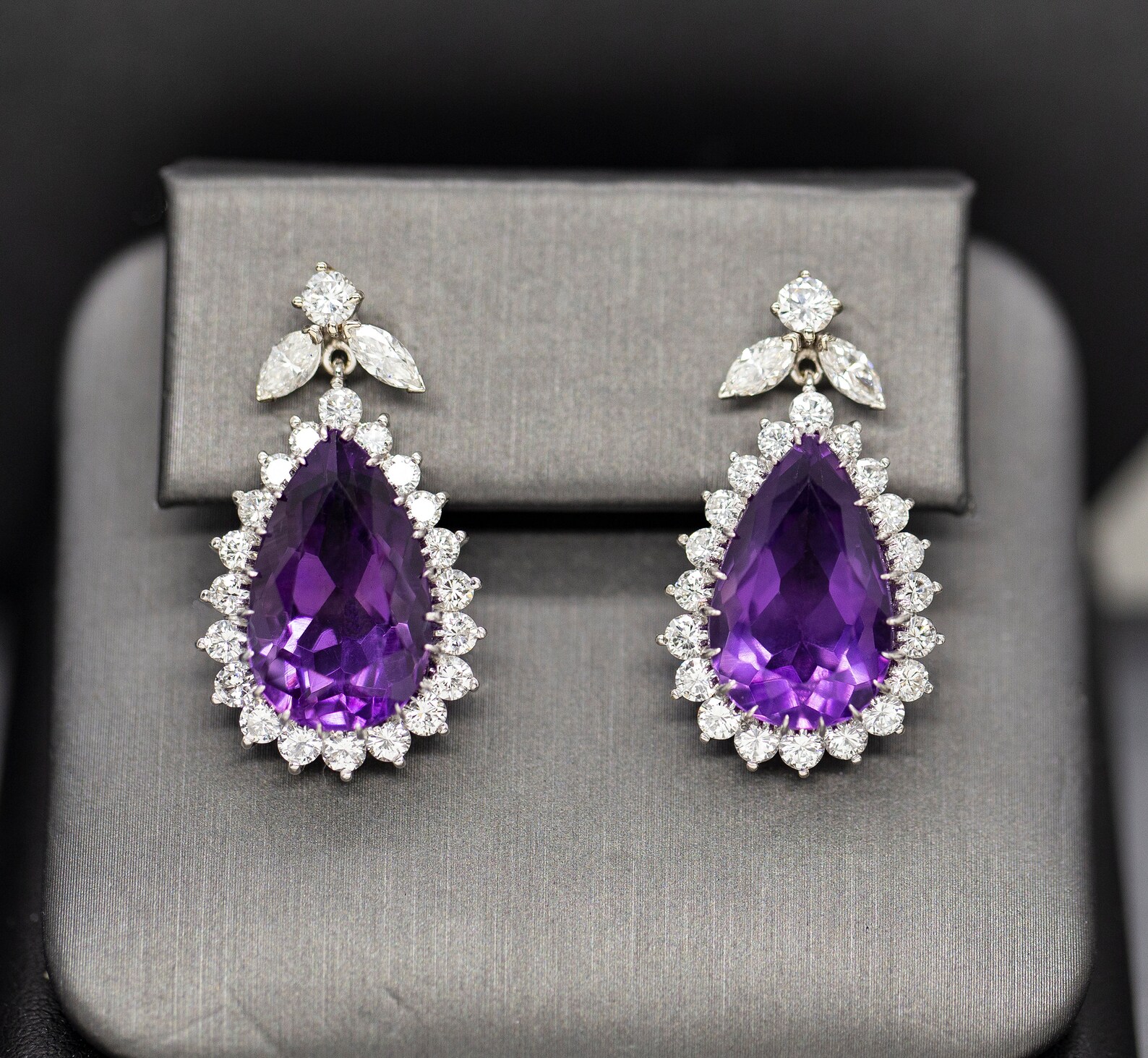 20.00ctw Amethyst and Diamond Dangle Earrings Pear Drop Etsy