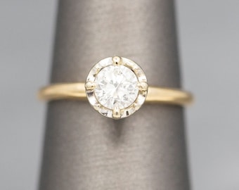Vintage Feminine Round Brilliant Cut Diamond Solitaire Engagement Ring with Illusion Head in 14k Yellow Gold