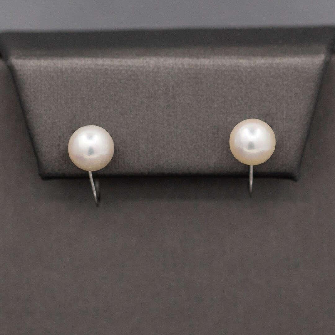 Vintage 7.5mm Akoya Pearl Screwback Earrings in 14k White Gold, Classic