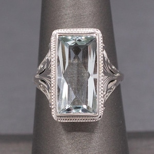 Icy Art Deco Aquamarine Cocktail Ring in 14k White Gold