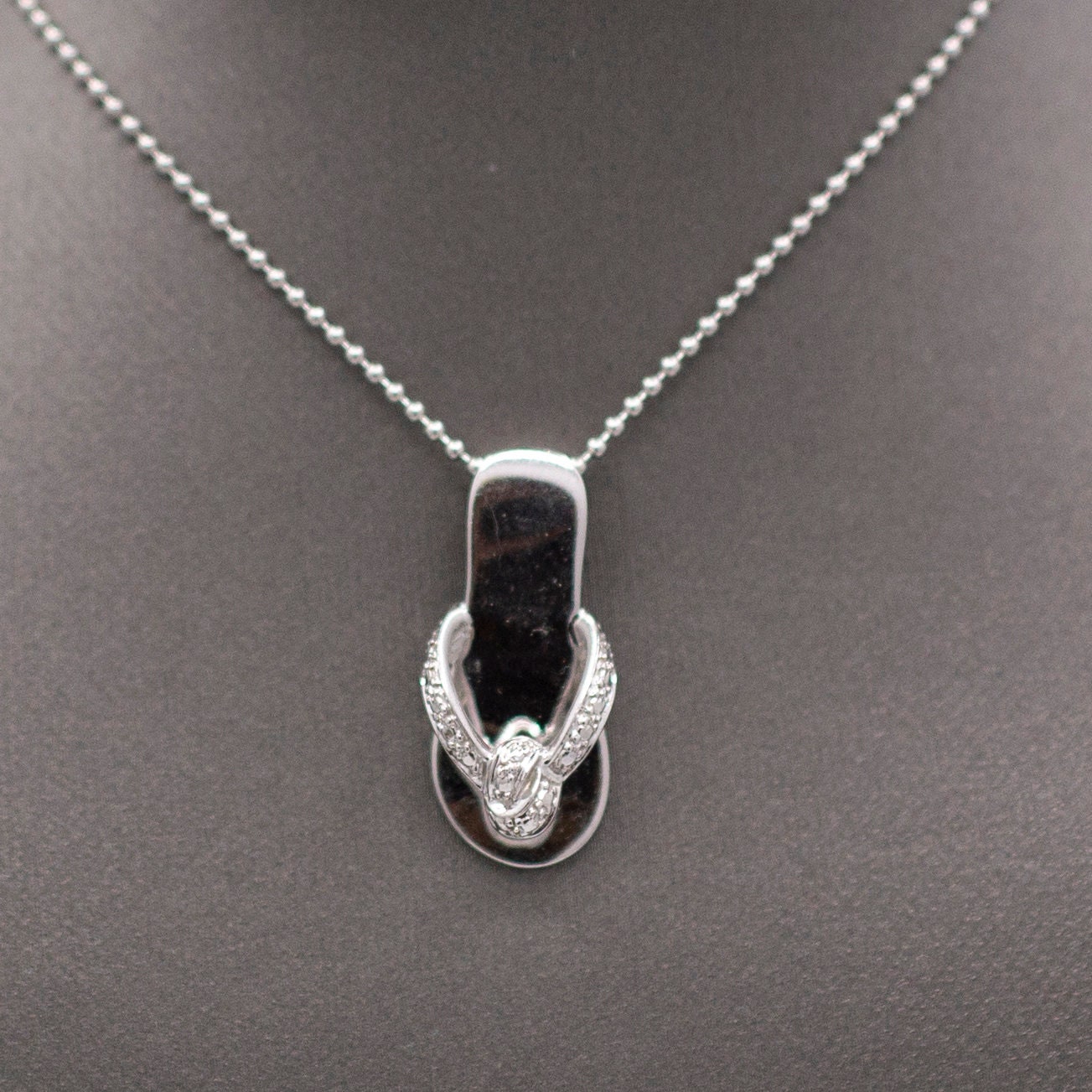 14k White Gold Flip Flop Charm Pendant - Summer Beach Jewelry, Hand Polished, Made In USA