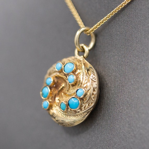 Antique Victorian Turquoise Round Locket with Gla… - image 7