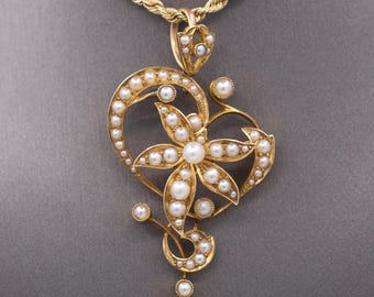Colgante de perla Art Nouveau en oro amarillo de 15 k