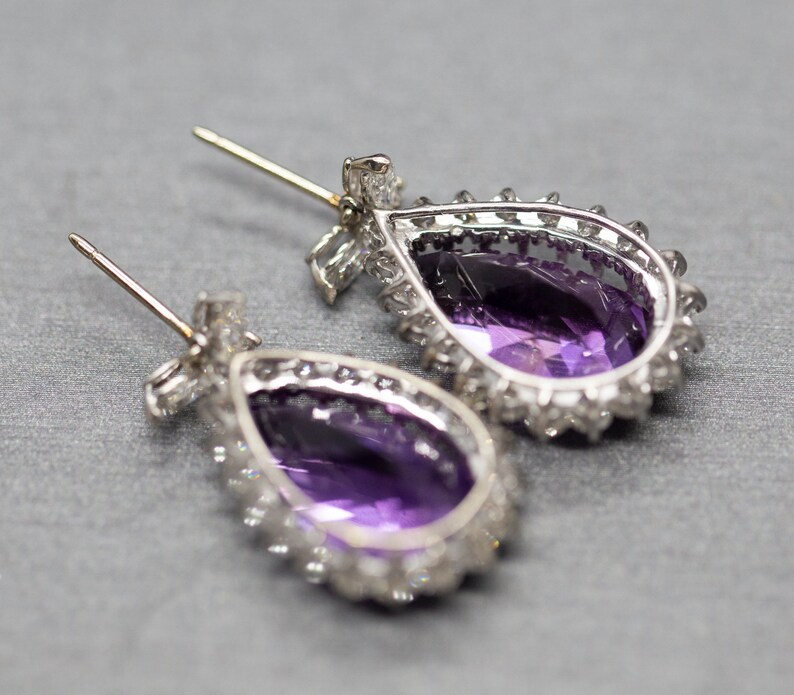 20.00ctw Amethyst and Diamond Dangle Earrings Pear Drop Etsy