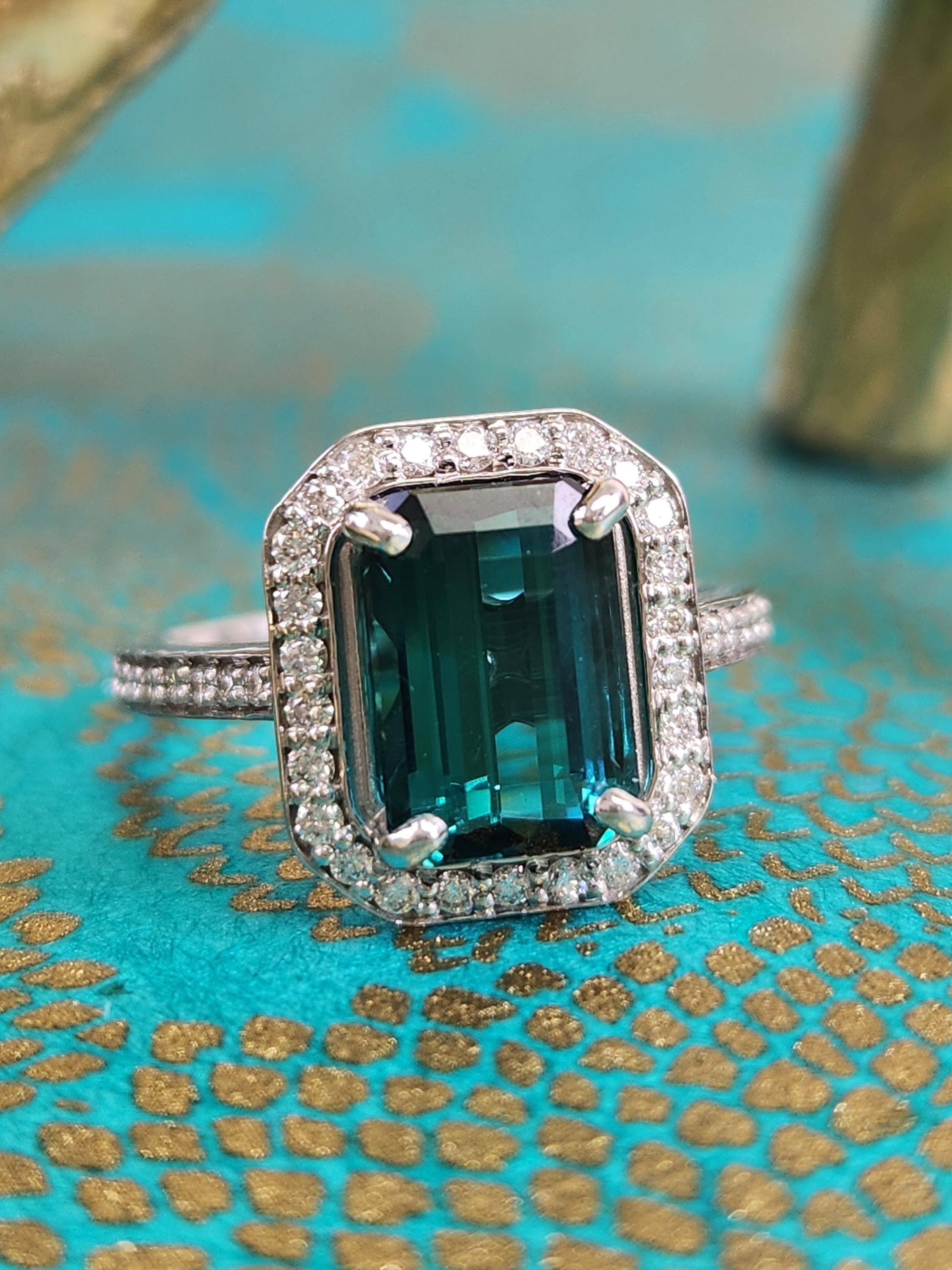 Spectacular Emerald Cut Lagoon Teal Indicolite Tourmaline and