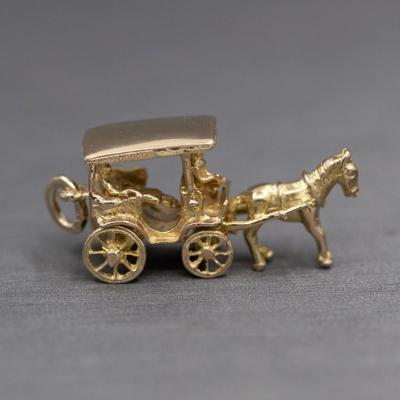 Horse Drawn Carriage with Rider Charm Pendant in … - image 7
