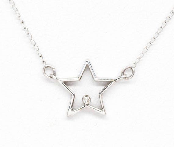 10K Star Diamond Necklace 15", Diamond Star Neckla
