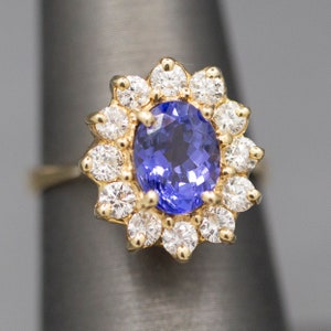 Stunning Tanzanite and Diamond Ring in 14k Yellow Gold, Vivid Natural Tanzanite and Diamond Cocktail Ring, December Birthstone, Engagement